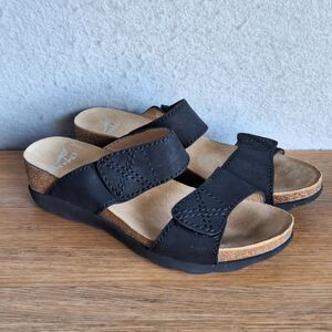 Dansko Maddy Women’s 38 US 7.5 Black Leather Slide Wedge Comfort Sandals Shoe
